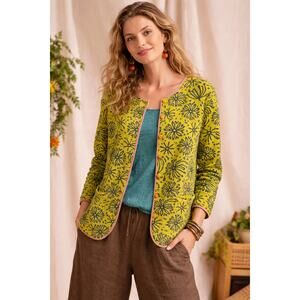 Gudrun Sjödén Organic Cotton Floral Knit Cardigan Sweater Size L Art To Wear